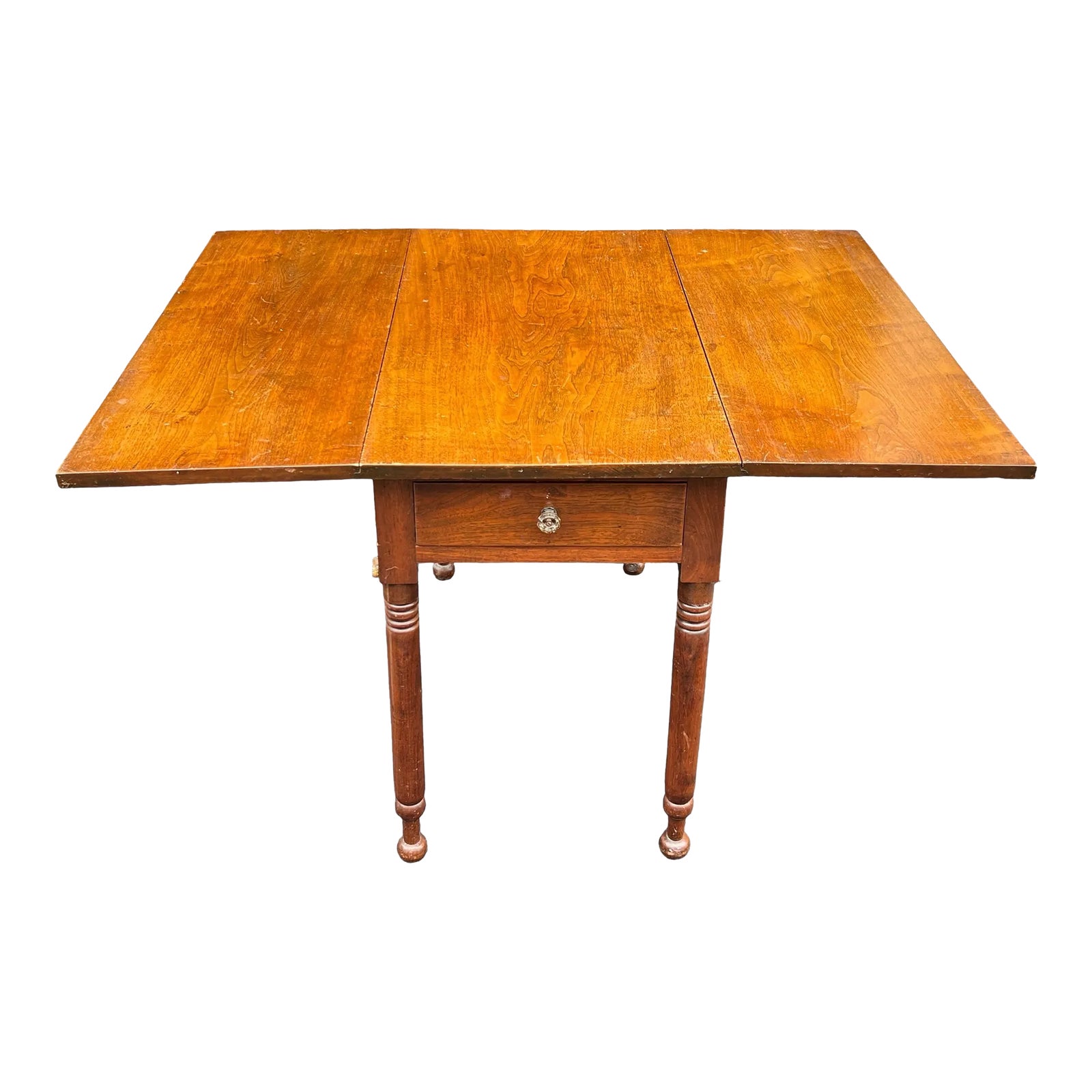 Sheraton Primitive Farmhouse Antique Drop Leaf Table With Drawer | Chairish