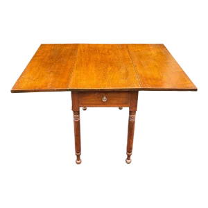 Sheraton Primitive Farmhouse Antique Drop Leaf Table With Drawer