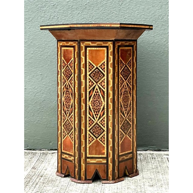 Vintage Geometric Inlay Wood Side Table For Sale In West Palm - Image 6 of 12