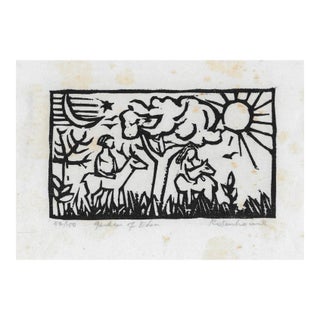 1966 Irwin Jacob Rosenhouse Garden of Eden Woodcut For Sale