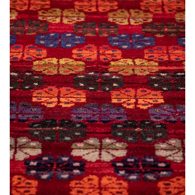 Mid 20th Century Vintage Floral Tomato-Red Handwoven Wool Turkish Rug For Sale In Los Angeles - Image 6 of 9
