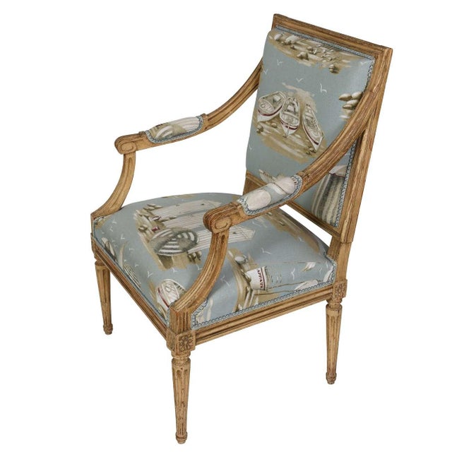 French Pair of French Painted Fauteuil Chairs For Sale - Image 3 of 4