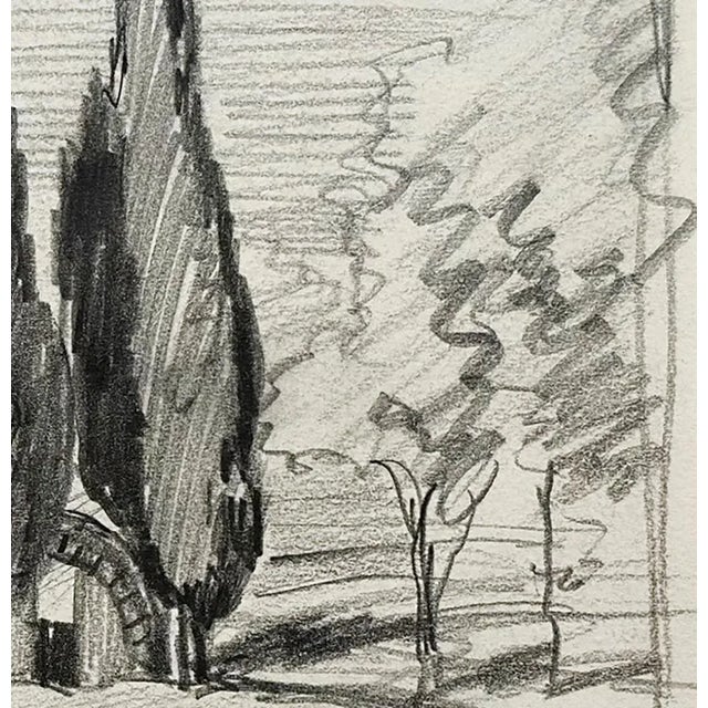 Early 20th Century Small Antique Charcoal Landscape Drawing of "Cemetiere D'Argilliers" With Mat. Signed by French Artist Maurice De Lambert. For Sale - Image 4 of 6