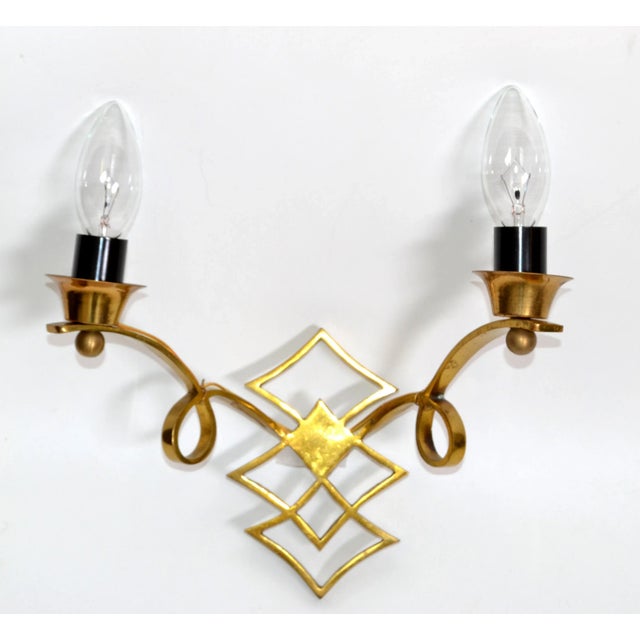Jules Leleu French Neoclassical Brass Sconces, Wall Lights - Pair For Sale In Miami - Image 6 of 13