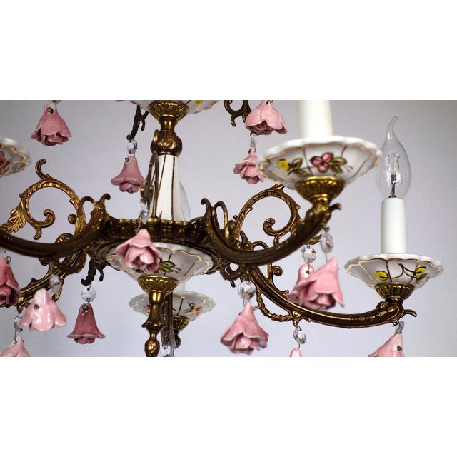 Brass and Porcelain 5-Light Chandelier by Peris Andreu, 1940s For Sale - Image 9 of 16