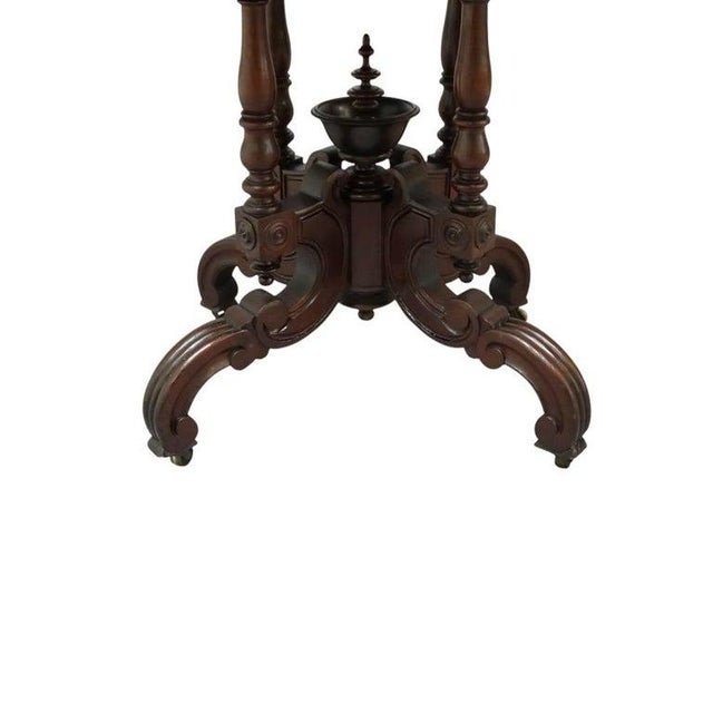 Renaissance Revival Carved Walnut & Marble Turtle Top Table C1890 For Sale - Image 6 of 14
