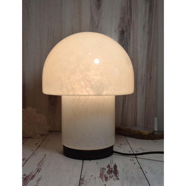 1970s Vintage 1970s Mid-Century Modern Glashutte Limburg White Glass Mushroom Table Lamp Model A743 For Sale - Image 5 of 18