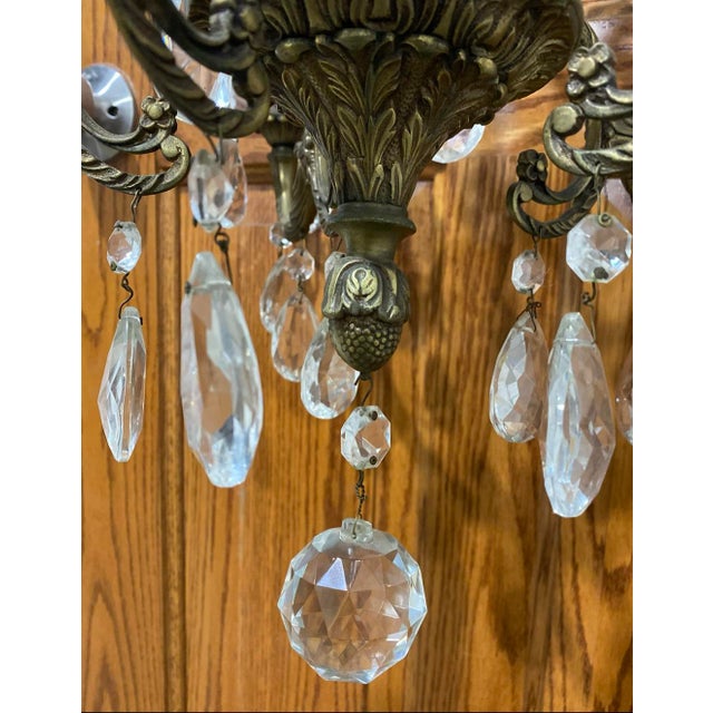19th Century Antique Spanish Metal & Crystal 5-Light Chandelier For Sale - Image 5 of 11