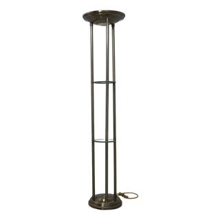 Vintage Brass & Glass Tall Floor Torchiere Lamp For Sale