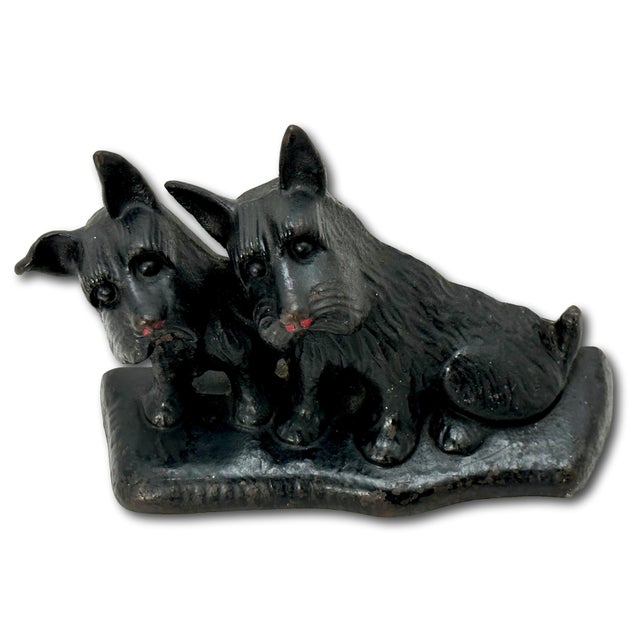1930s Vintage 1930s American Twin Scotties "Listen" Cast Iron Dog Doorstop Made for the Texaco Oil Co. For Sale - Image 5 of 12