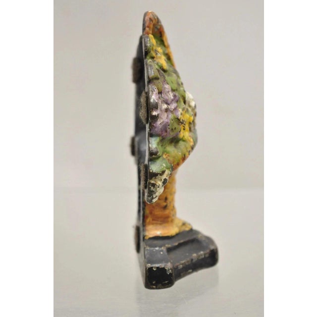 Early 20th Century Antique Victorian Cast Iron Figural Floral Bouquet Basket Painted Door Stop For Sale - Image 5 of 8