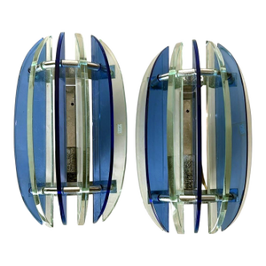 Late 20th Century Veca for Fontana Arte Pair of Italian Wall Sconces Steel and Seven Crystal