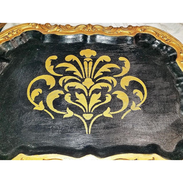 Traditional 1950s Black and Gold Plated Serving Tray For Sale - Image 3 of 7