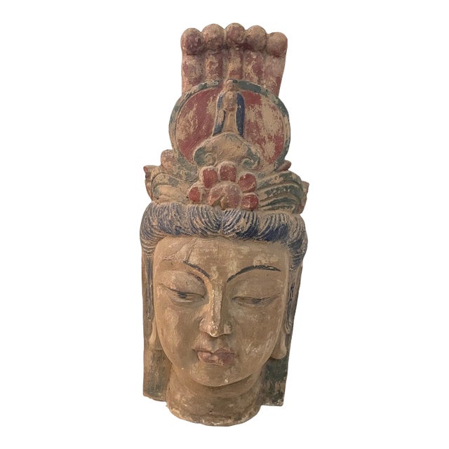 Vintage Large Wood Guanyin Sculpture For Sale