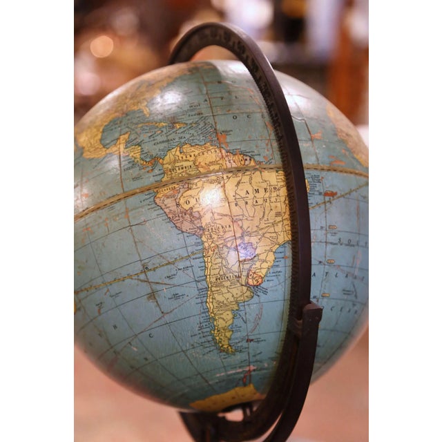 American Terrestrial World Globe on Iron Stand by George F. Cram and Co. Circa 1946 For Sale - Image 3 of 13