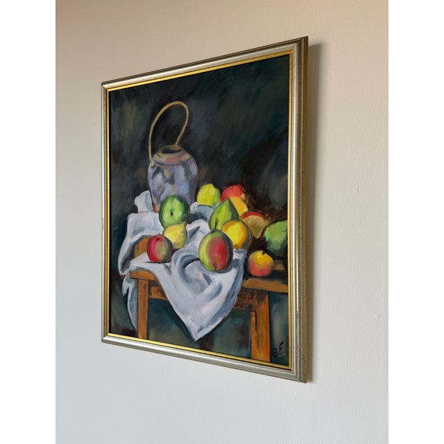 1990s Vintage Expressionist Still Life Fruit Oil on Canvas Painting, Signed For Sale - Image 4 of 11