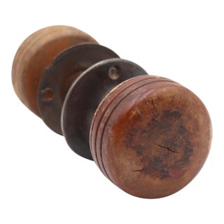 Antique Wooden Door Knob Set With Cast Iron Rosettes For Sale
