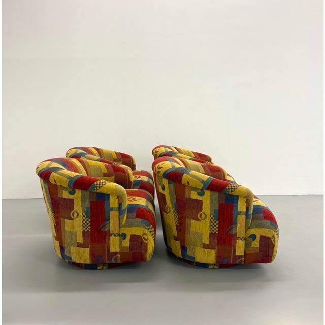 Late 20th Century Vintage Postmodern Geometric Upholstered Swivel Chairs – Set of 4 For Sale - Image 5 of 8