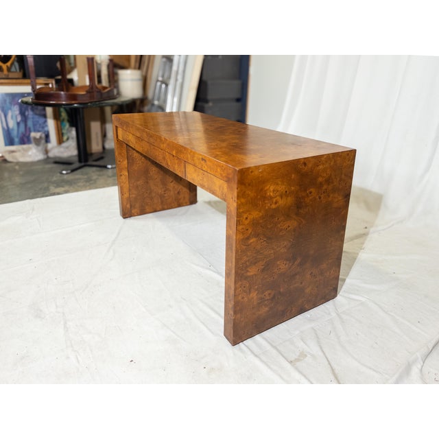 Mid-Century Vintage Parson Style Burlwood Desk | Chairish