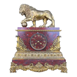 A Large Size Gilt Bronze & Rouge Marble Clock, France, 19th Century