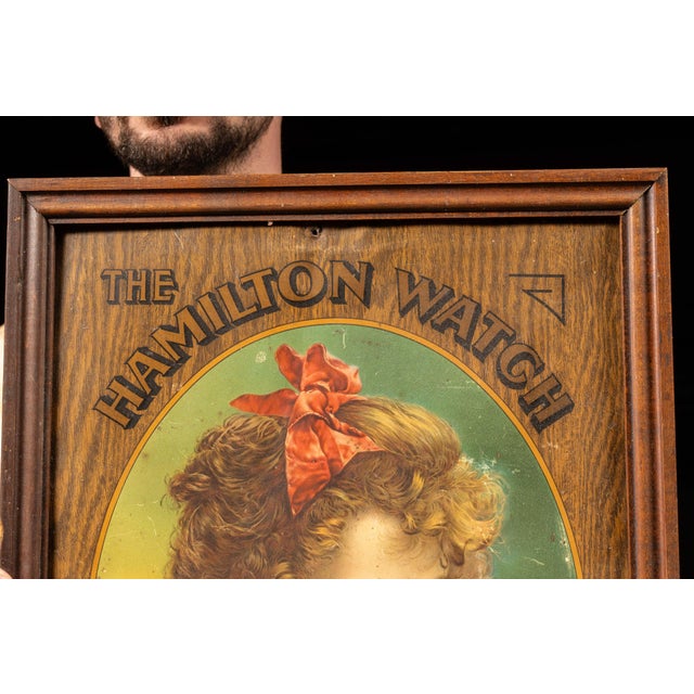 Victorian Framed Early 20th Century "Purity" Hamilton Watch Tin Litho Sign For Sale - Image 3 of 7