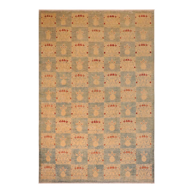 Boho Chic Ziegler Blue Tan Hand-Knotted Wool Rug - 9'10'' X 13'10'' For Sale