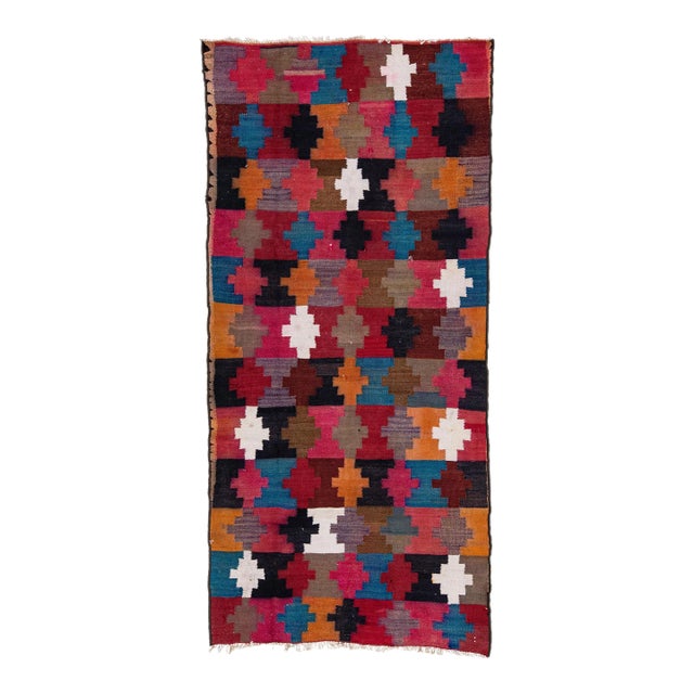 Mid-20th Century Turkish Kilim Multicolor Handmade Tribal Wool Rug For Sale