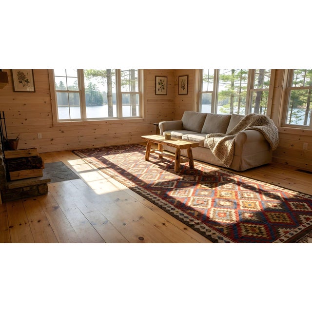 1890s Antique Rustic Red Allover Geometric Native American Navajo Flat Weave Rug For Sale - Image 12 of 12