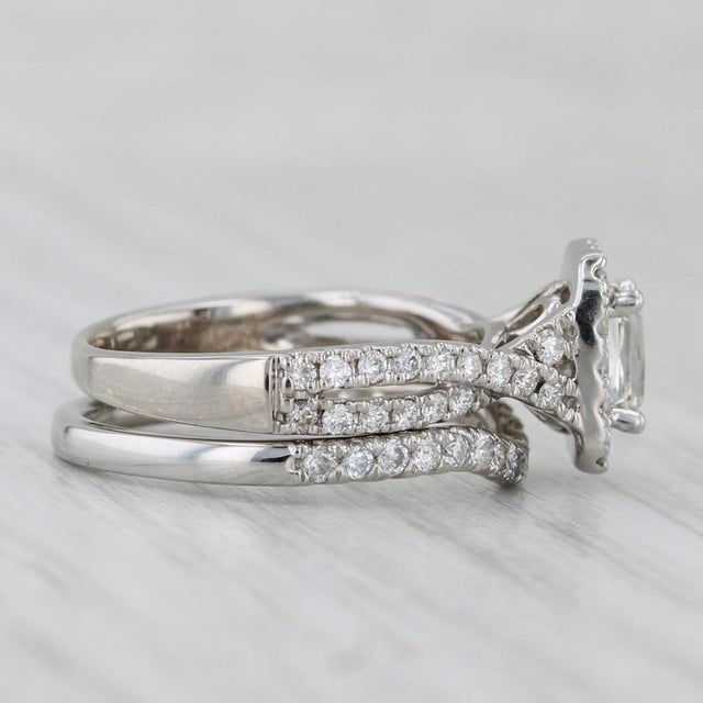 1.20ctw Leo Diamond Halo Engagement Ring Contoured Wedding Band 14k White Gold, Size 6 For Sale - Image 9 of 10