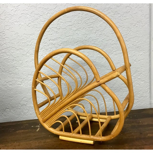 Wood 1960s Bamboo Rattan Magazine Holder For Sale - Image 7 of 8