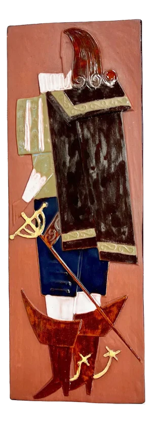 Czech Ceramic Relief Tile with Musketeer from Keramo Vršovice, 1960s