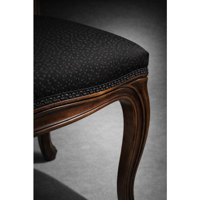 Mid 20th Century Refinished French Provincial Cane-Back Dining Chairs in Old Chapel Walnut With Black Upholstery – Pair For Sale In Los Angeles - Image 6 of 8