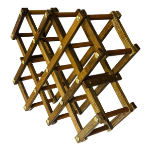 Mid-Century Modern Folding Wooden Wine Rack – Vintage Accordion Expandable Wine Holder With Brass Rivet Accents, Collapsible Bar Storage