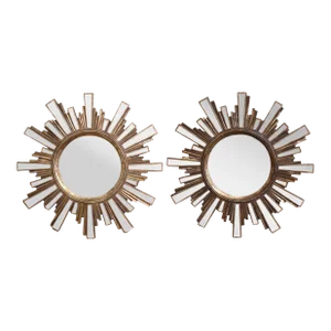 Pair of Midcentury French Giltwood and Cut Glass Wall Sunburst Mirrors