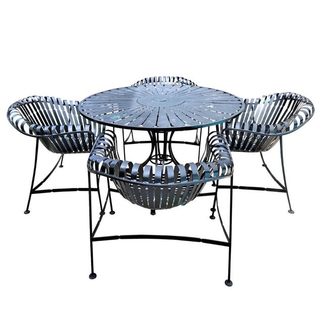 Mid-Century Modern Russell Woodard Rare Mid Century Modern Strap Iron Patio Set of 5, Attributed For Sale - Image 3 of 8