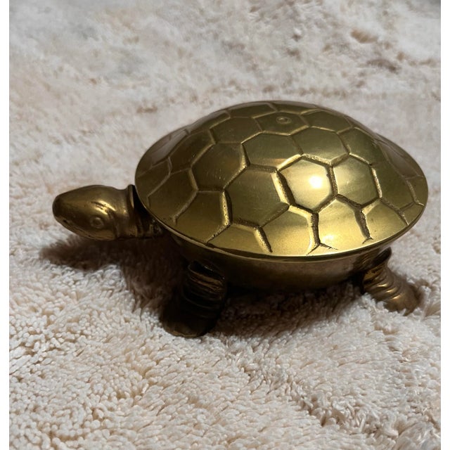 M. Unique Mid-Century Modern era two piece Brass turtle keepsake. Sticker on bottom is white and reads: MADE IN INDIA. (in...