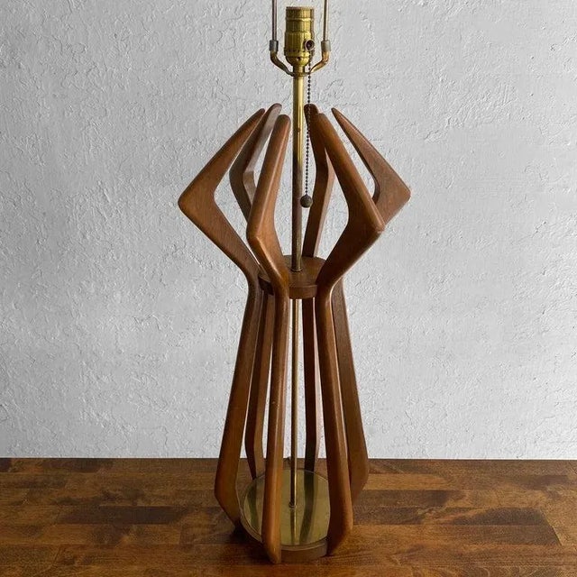 Brown Mid-Century Modern Sculpted Walnut Table Lamp by Modeline, Unsigned For Sale - Image 8 of 11