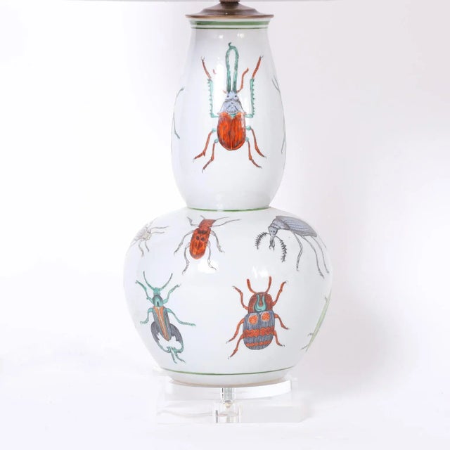 Modern Pair of Porcelain Table Lamps Decorated With Insects For Sale - Image 3 of 8