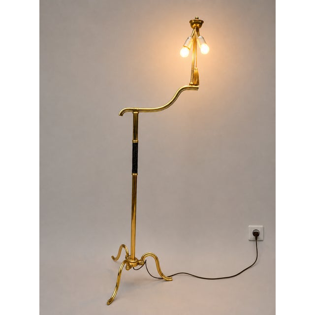 Art Deco Brass & Leather Floor Lamp attributed to Hugo Gorge for Kalmar, Austria, 1930s by Hugo Gorge For Sale - Image 12 of 12
