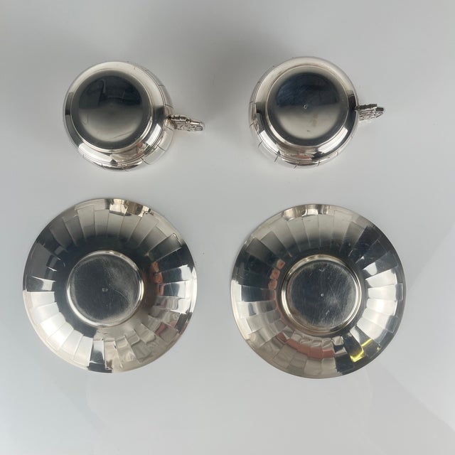 1920s Art Deco Silver-Plated Cups and Saucers from Corbière & Vuillermoz, France, 1920s, Set of 4 For Sale - Image 5 of 18