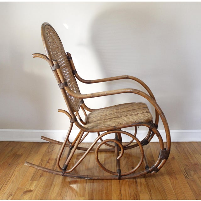 MidCentury Vintage Cane & Rattan Bent Wood Rocking Chair Chairish