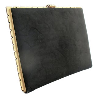 Black Velor/Suede Clutch With Gold Metal Trim For Sale