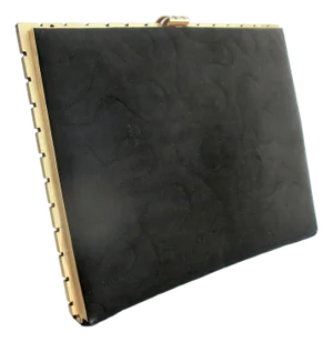 Black Velor/Suede Clutch With Gold Metal Trim