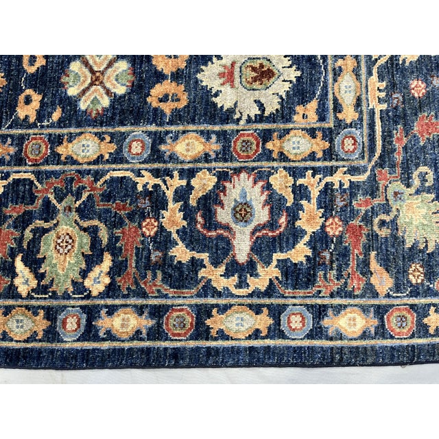 Navy Blue Afghan Sultani Natural Dye Wool Rug, Persian Floral Botanical Design, 8′2″ × 9′11″ For Sale - Image 11 of 16