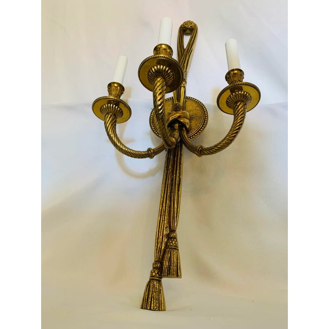 Impressive 3-Light 24” Tassel & Rope Empire-Style Sconce ~ Made in Spain ~ This gilt tole rope & tassel wall sconce was...