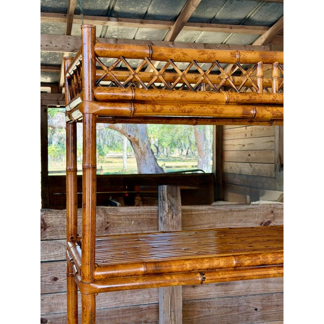 Vintage Boho Coastal Brighton Pavilion Style Scorched Bamboo Étagère by Goldenrod For Sale - Image 9 of 12