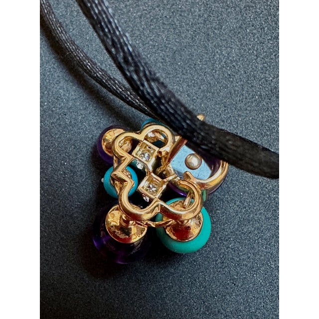 Cartier Delices De Goa Turquoise Amethyst Diamond Pendant Necklace 18k Y Gold For Sale - Image 13 of 18
