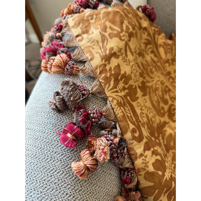 VTG Fortuney Silk Pillow Case With Fringe For Sale - Image 9 of 10