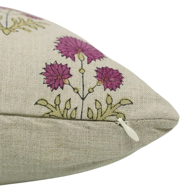 Rustic Fabdivine Floral Home Decor Cushion Cover 14x36 Inch– Pure Linen Fabric, Rishi For Sale - Image 3 of 3