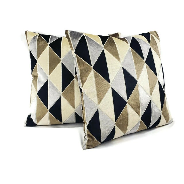 Modern Tova in Blackstone Geometric Velvet Pillow Cover For Sale - Image 3 of 8